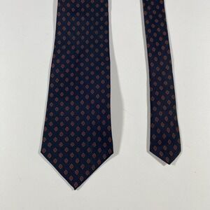 Jeffrey Banks Mens Navy Blue Red Gold Medallion Geometric Silk Necktie